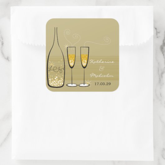 Gold Champagne Bubely Cheers Stylish Wedding Party Vierkante Sticker (Tas)