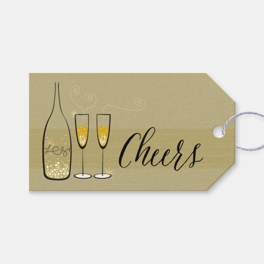 Gold Champagne Bubeveneens Cheers Kerstfeestdag Cadeaulabel (Voorkant (Horizontaal))