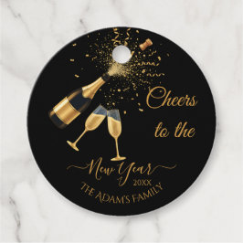 Gold Champagne Cheers New Year Bedankjes Labels