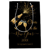  Gold Champagne Cheers New Year Medium Cadeauzakje (Voorkant)