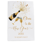  Gold Champagne Cheers New Year Medium Cadeauzakje (Voorkant)