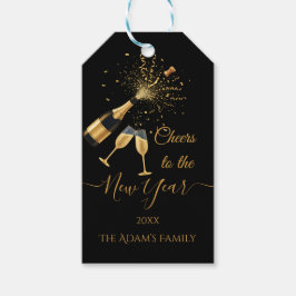 Gold Champagne Cheers New Year Party Gift Tag Cadeaulabel