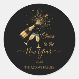 Gold Champagne Cheers New Year Party Ronde Sticker