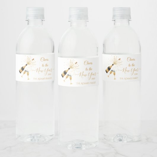 Gold Champagne Cheers New Year Party  Waterfles Etiket (Flessen)