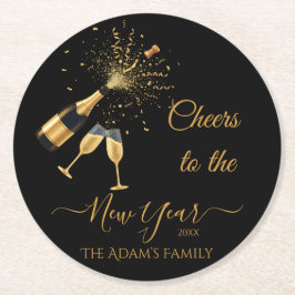 Gold Champagne Cheers New Year Ronde Kartonnen Onderzetter