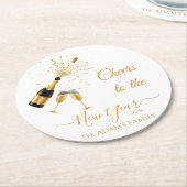  Gold Champagne Cheers New Year Ronde Kartonnen Onderzetter (Gebogen)