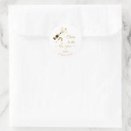 Gold Champagne Cheers New Year Ronde Sticker