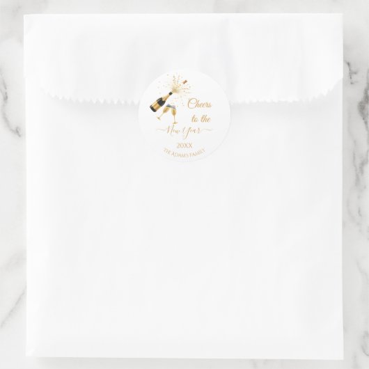  Gold Champagne Cheers New Year Ronde Sticker (Tas)
