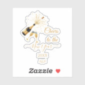  Gold Champagne Cheers New Year Sticker (Vel)