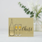 Gold Champagne Cheers Pop Fizz Clink Stylish Chic Feestdagenkaart (Staand voorkant)