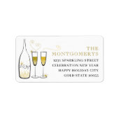 Gold Champagne Cheers Stylish New Year Adres Etiket (Voorkant)