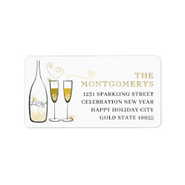 Gold Champagne Cheers Stylish New Year Adres Etiket