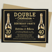 Gold Champagne Elegant Double Birthday Party Kaart