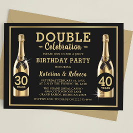 Gold Champagne Elegant Double Birthday Party Kaart
