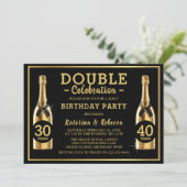 Gold Champagne Elegant Double Birthday Party Kaart (Staand voorkant)