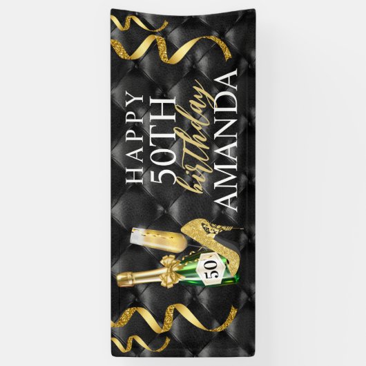 Gold Champagne en High Heels Birthday Spandoek (Verticaal)