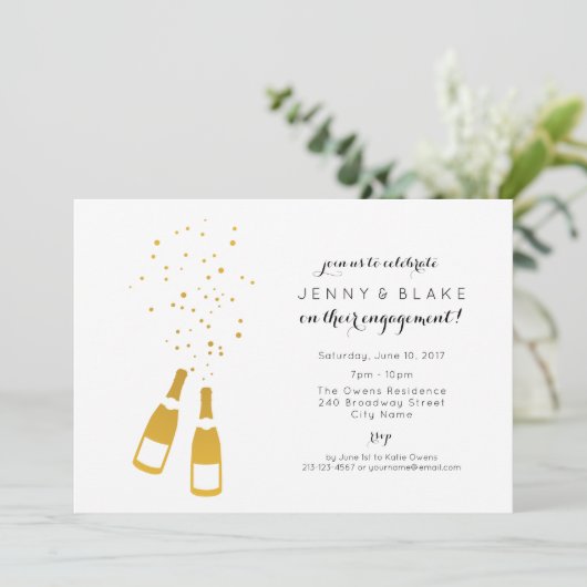 Gold Champagne Engagement Party Kaart (Staand voorkant)