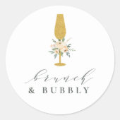 Gold Champagne Floral Bridal Brunch & Bubble Ronde Sticker (Voorkant)