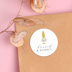 Gold Champagne Floral Bridal Brunch & Bubble Ronde Sticker