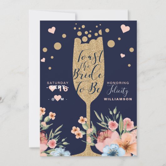 Gold Champagne | Florals en Stripe Vrijgezellenfee Kaart (Voorkant)