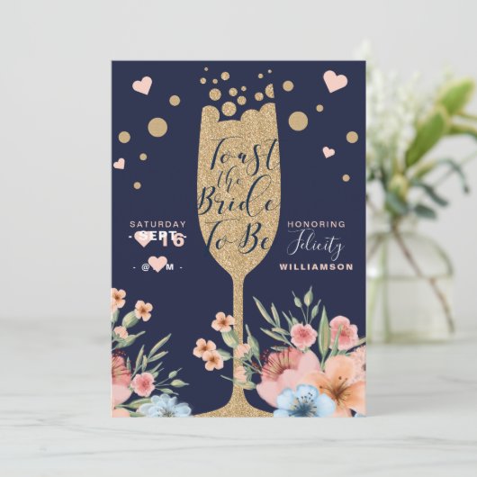 Gold Champagne | Florals en Stripe Vrijgezellenfee Kaart (Staand voorkant)