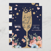 Gold Champagne | Florals en Stripe Vrijgezellenfee Kaart (Voorkant / Achterkant)