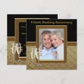 Gold Champagne Foto 50th Jubileum Party Kaart (Voorkant / Achterkant)
