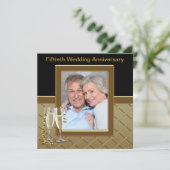 Gold Champagne Foto 50th Jubileum Party Kaart (Staand voorkant)