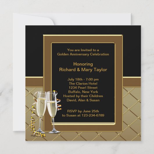 Gold Champagne Foto 50th Jubileum Party Kaart (Achterkant)