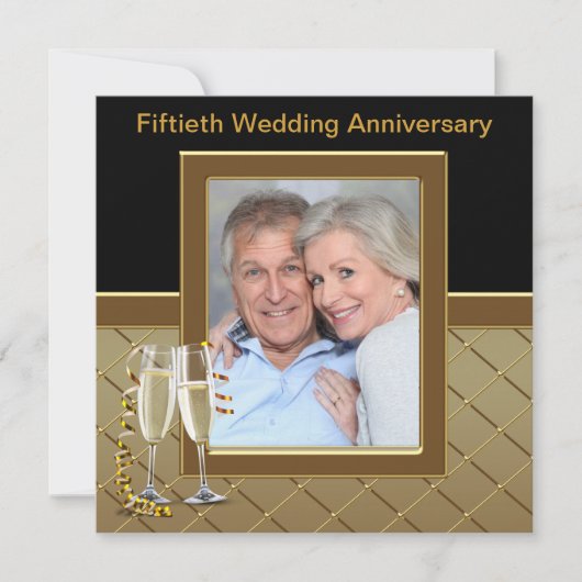 Gold Champagne Foto 50th Jubileum Party Kaart (Voorkant)