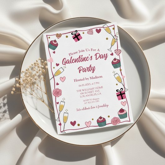 Gold Champagne Galentine's Invitation Kaart