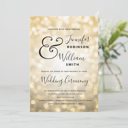 Gold Champagne Glam Elegant Wedding Kaart (Staand voorkant)