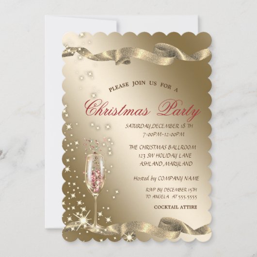 Gold Champagne Glass Corporate Kerstparty Kaart (Voorkant)