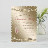 Gold Champagne Glass Corporate Kerstparty Kaart (Staand voorkant)