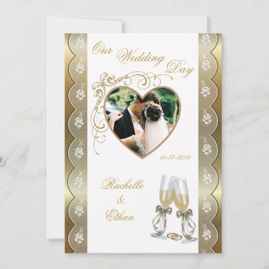 Gold Champagne Glass Wedding Photo Invitting Kaart (Voorkant)