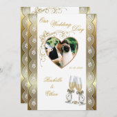 Gold Champagne Glass Wedding Photo Invitting Kaart (Voorkant / Achterkant)