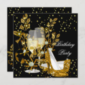 Gold Champagne Glitter High Heels Birthday Kaart (Voorkant / Achterkant)