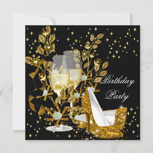 Gold Champagne Glitter High Heels Birthday Kaart (Voorkant)