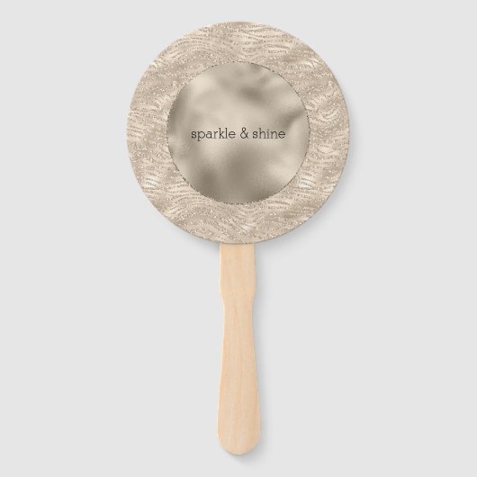 Gold Champagne Glitter Zebra Print glam Handwaaier (Voorkant)