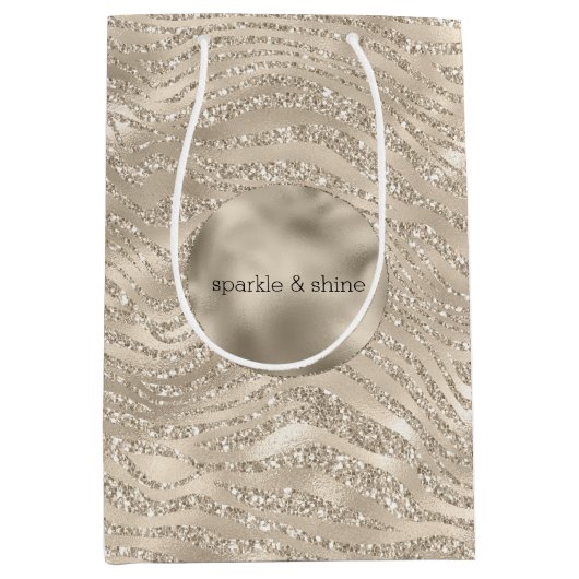 Gold Champagne Glitter Zebra Print glam Medium Cadeauzakje (Voorkant)