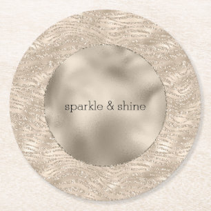 Gold Champagne Glitter Zebra Print glam Ronde Kartonnen Onderzetter