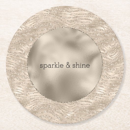 Gold Champagne Glitter Zebra Print glam Ronde Kartonnen Onderzetter (Voorkant)