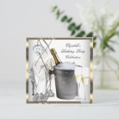 Gold Champagne High Heels Elegant Silver Birthday Kaart (Staand voorkant)
