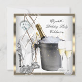 Gold Champagne High Heels Elegant Silver Birthday Kaart (Voorkant)
