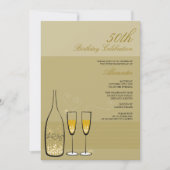 Gold Champagne Milestone Birthday Party Invitation Kaart (Voorkant)