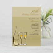 Gold Champagne Milestone Birthday Party Invitation Kaart (Staand voorkant)