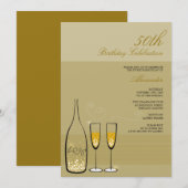 Gold Champagne Milestone Birthday Party Invitation Kaart (Voorkant / Achterkant)
