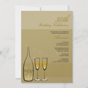 Gold Champagne Milestone Birthday Party Invitation Kaart