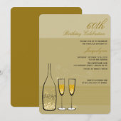 Gold Champagne Milestone Birthday Party Invite Kaart (Voorkant / Achterkant)