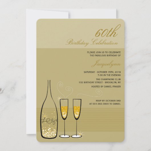 Gold Champagne Milestone Birthday Party Invite Kaart (Voorkant)